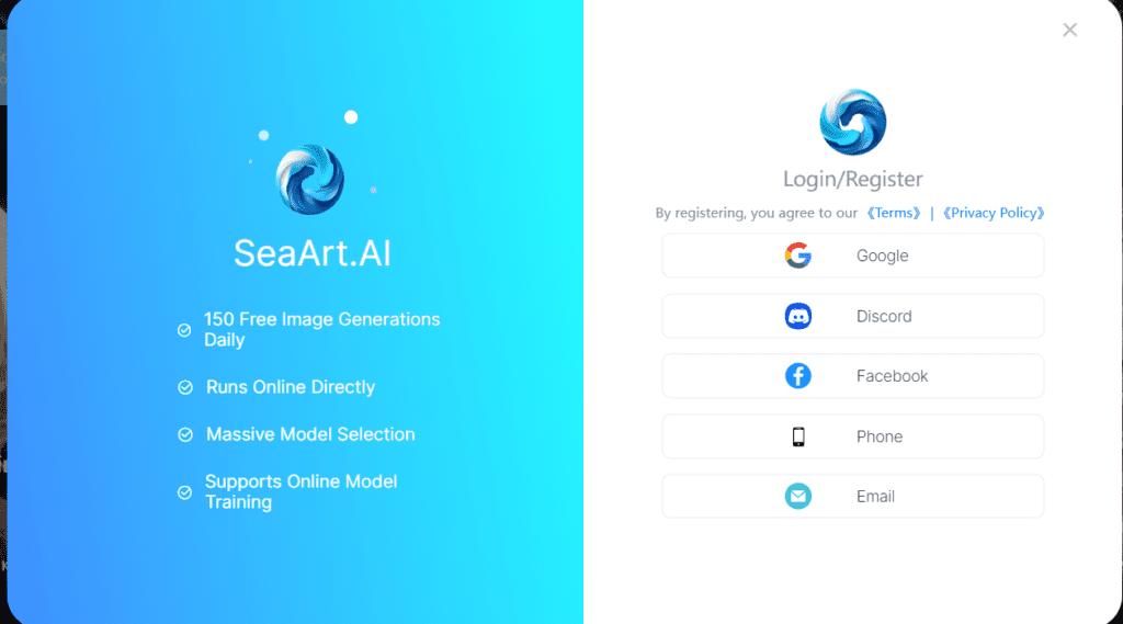 Sea Art Ai signup