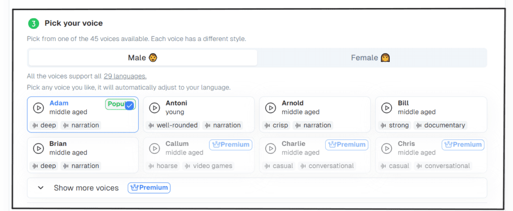 CopyCopter AI voice and language