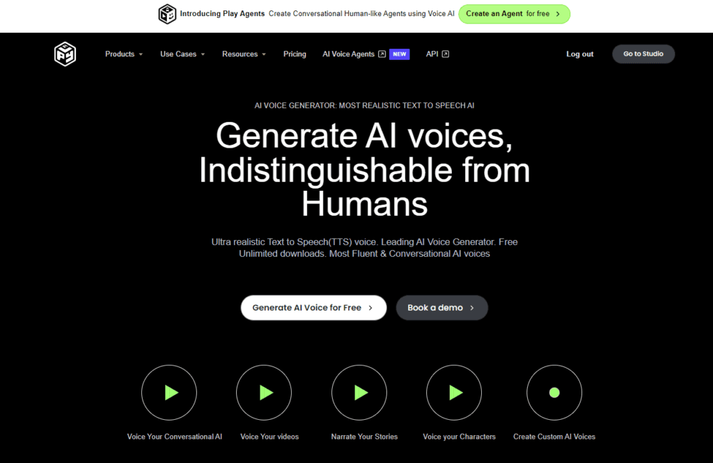 Voice generator PlayHT AI dashboard