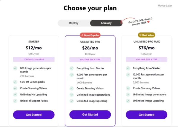 Starry AI yearly PLAN