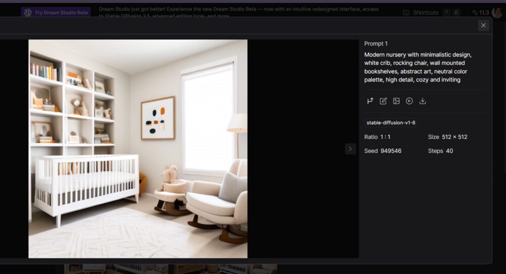 Dream Studio Beta Edit Images dashboard