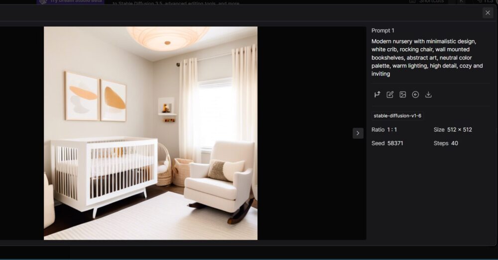 Dream Studio Beta Edit Images dashboard