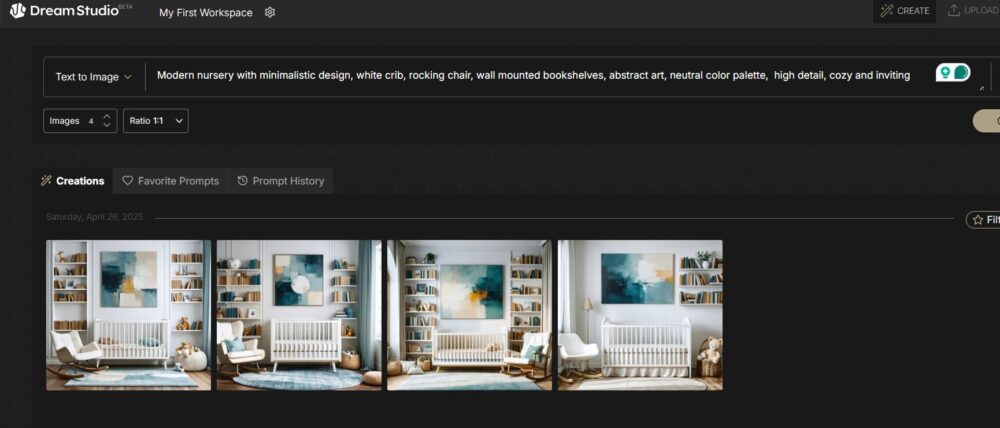 Dream Studio Beta image Generator dashboard